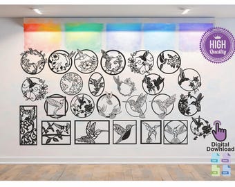 Hummingbird Wall Art Vector-bundel: lasergesneden bestanden (digitale download)