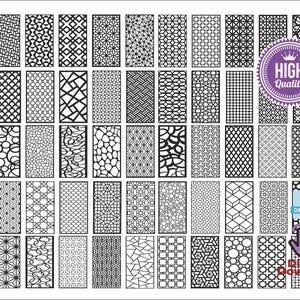 Puede incluir: Un conjunto de 48 patrones geométricos en blanco y negro para corte por láser. Los patrones están dispuestos en una cuadrícula y son adecuados para su uso en una variedad de proyectos, como decoración del hogar, muebles y manualidades. Los patrones están disponibles en formato de descarga digital.