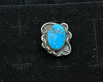 Vintage Navajo handmade sterling silver turquoise lapel pin