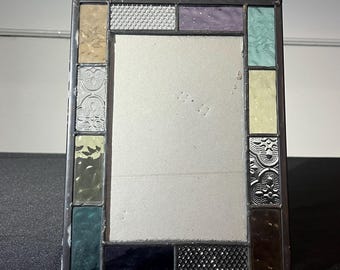 Vintage artisan handmade multi tone stained leaded glass picture frame 4x6
