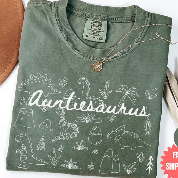 Auntiesaurus T-shirt, Comfort Colors® Cool Aunt Tee, Funny Aunt Gift, Funny Dinosaur Crewneck, Dinosaur Birthday Shirts, First Time Aunt
