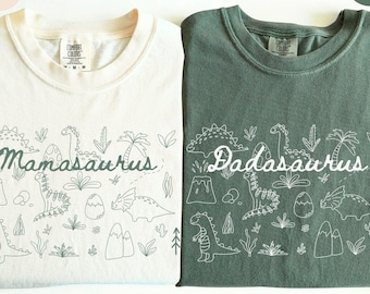 Comfort Colors® Matching Family Dinosaur Birthday Shirts, Mama Saurus Dada Saurus Tees, Jurassic Dino Tshirt, Dinosaur Parents Tee