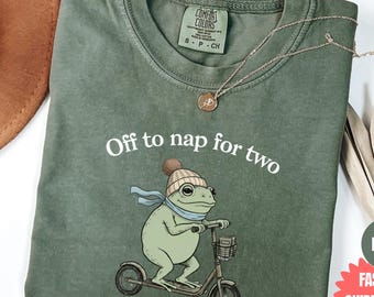 Frog Maternity Shirt, Off to Nap For Two Funny Frog Scooter, Pregnancy Humor Shirt, Baby Bump Shirt, Comfort Colors® Mom To Be Gift