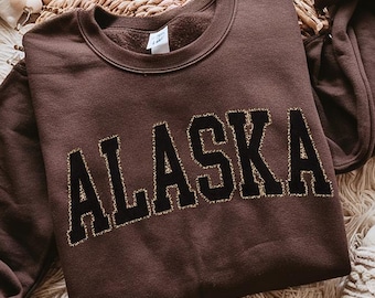 Sweat-shirt Alaska pour femme, sweat à capuche typographie ALASKA imprimé guépard, col rond tendance léopard, pull de voyage et de vacances confortable