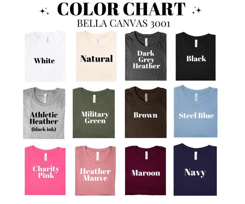 a group of t - shirts that say color chart