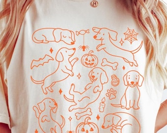 Comfort Colors® Сute Dachshund Pumpkin Shirt, Funny Halloween Dog Lover Tee, Wiener Dog Shirt, Doxie Mom, Dogful Halloween, Gift For Her
