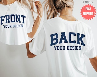 Front And Back Custom Shirt, Personalized Text Tee, Customizable Wording, Family Matching Apparel, Custom Team Gift Idea, Varsity Letter Tee