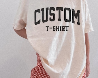 Personalized Text Shirt, Customizable Wording Tee, Family Matching Apparel, Custom Team Gift Idea, Create Your Own Tee, Varsity Letter Tee