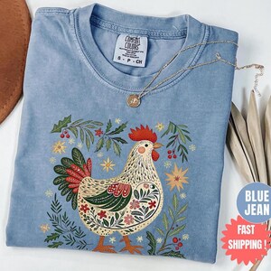Comfort Colors® Christmas Chicken Mom Shirt, Colorful Chickens Tee, Gift For Mom Grandma, Thankful Chickens, Farm Animal Holiday Tee