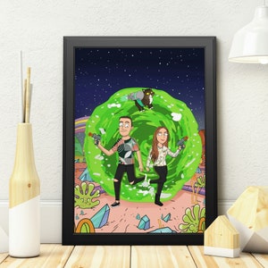 Custom Rick and Morty Cartoon Portrait, Couple Portrait, Birthday and Anniversary Gifts, Family Portrait, Your Favorite Cartoon from Photos