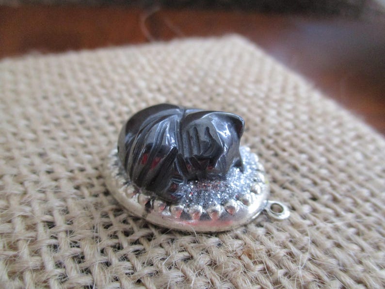 Hematite Sleeping Cat Cameo Pendant
