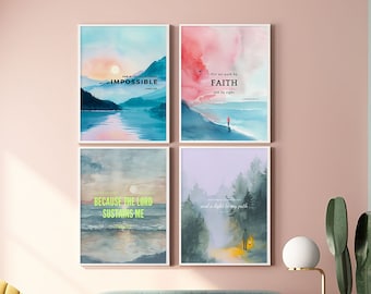 Christian Wall Art Set of 4 Nursery Bible Verse Modern Scripture Wall art Christian Art Home Decor  Gallery Wall Art Digital Download