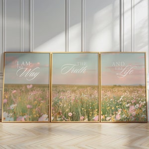 May include: Three framed prints with a floral field background. The text on the prints reads "I am the Way", "The Truth", and "And the Life".