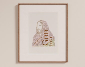 Jesus Typography Portrait Christian Wall Art  Jesus Poster Modern Christian Art Home Decor Hanging Wall art Gifts for Mom Christian Decor