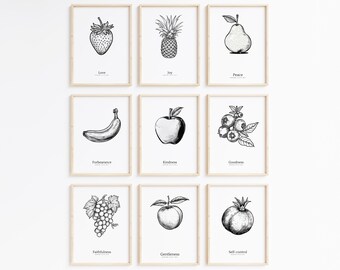 Fruit of the spirit modern Christian art bundle of nine Bible Verse Wall Art Christian Home Decor Vintage Wall Art Print Christian Poster