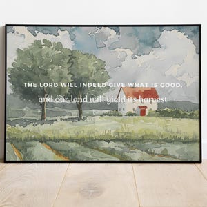Psalm Christian Wall Art Modern Farmhouse Decor Country Painting Watercolor Landscape Christian Print Christian Wall Art
