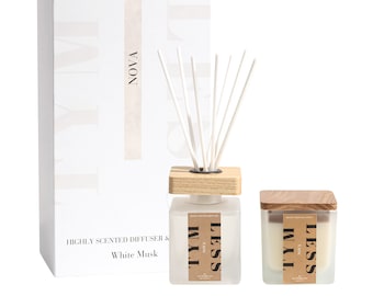Aromatic Home Spa Set - Musk Reed Diffuser with Relaxing Candle Duo, Home Decor