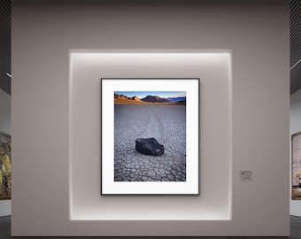 Racetrack Playa Print – Death Valley Dry Lake Photo | Sliding Rocks Wall Art | Desert Landscape Fine Art Poster