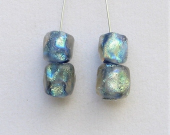 Ethereal Blue Artisan Lampwork Glass Basha Beads, 4 Pack, Aqua/Blue Tubes, Necklace/Earring, Tribal Statement Art Beads