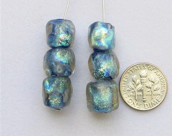 Ethereal Blue Artisan Lampwork Glass Basha Beads, 6 Pack, Aqua/Blue Tubes, Necklace/Earring, Tribal Statement Art Beads