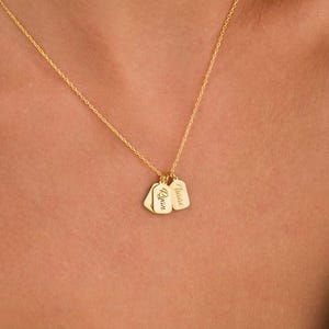 14K Solid Gold Tiny Tag Necklace, Custom Engraved Tags Necklace, Personalized Bar Tag Name  Necklace, Mini Dog Tag Necklace, Gift For Mom