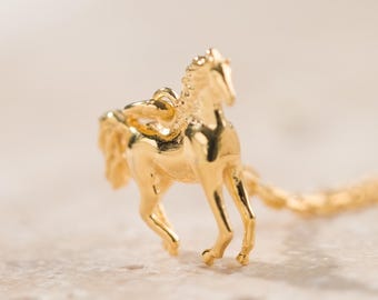 14K Solid Gold Horse Necklace , Running Horse Necklace
