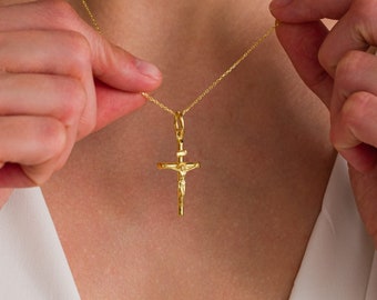 Gold Filled Crucifix Necklace for Women , Jesus Necklace