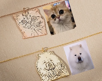 Engraved Pet Portrait Necklace, Personalized Pet Jewelry for Women, Pet Memorial Gift, Custom Pet Necklace, Christmas Gift
