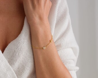 Pavé Initial Bracelet With Butterfly , Dainty Butterfly