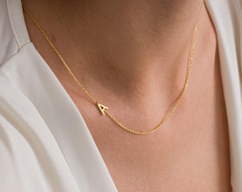 Sideways Initial Necklce , Initial Letter Necklace ,Asymmetrical Letter Necklace ,Gold Initial ,Minimalist Gifts for Her , Gift For Birthday
