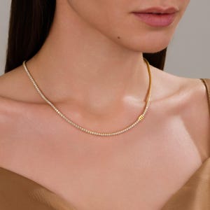 Custom Moissanite Tennis Necklace,Personalized Initial Necklace,Tennis Chain Initial Necklace,Christmas Gifts,Gift for Her,Mother&#39;s Day Gift