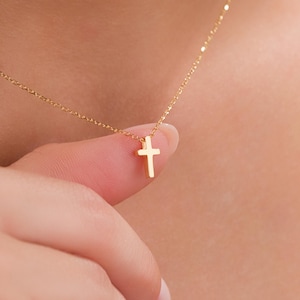 14K Solid Gold or 10K Solid Gold Tiny Cross Necklace , 10mm Small Cross Necklace for Women , Minimalist Dainty Pendant, ,  Christmas Gift