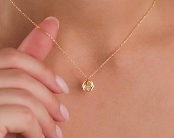 Gold Plated Solitaire Cage Necklace , Solitaire Necklace with Stones in a Cage ,Modern Cage Necklace , Christmas Gift , Gift For Women