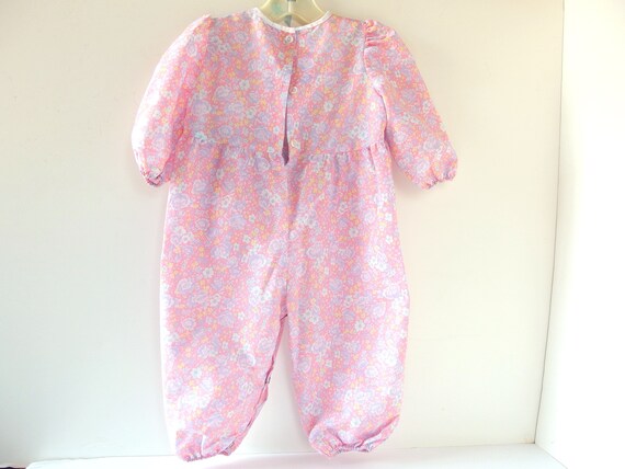 Pink Floral Rompers Girls with White Lace Yoke, V… - image 3