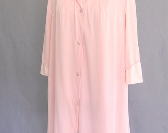 Vanity Fair Negligee and Peignoir Set - Vintage Shell Pink Nightie and Robe with Floral Embroidery, Size 34