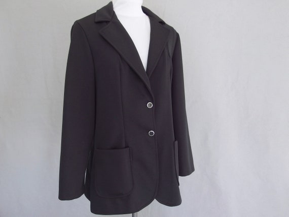 Basic Black Jacket, Vintage Polyester Knit Blazer… - image 1
