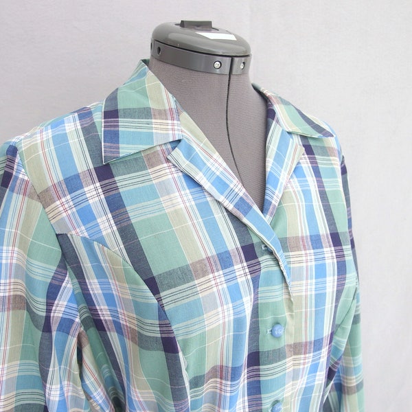Plaid Shirtwaist Dress, Crisp Vintage Autumn Dress, Modern Size 12 - 14, Medium to Large