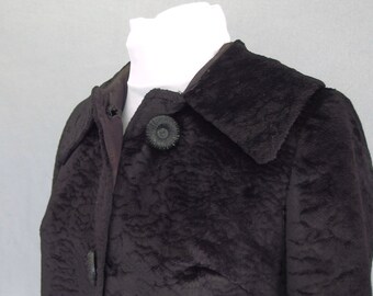 Mid Century Black Faux Fur Evening Jacket, Vintage 1958's Formal Coat, Fits Size 8 to 10