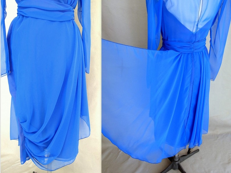 Short Formal Extra Small to Small Vintage 1980/'s Royal Blue Chiffon Party Dress Modern Size 4-6
