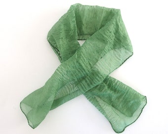 Green Chiffon Scarf,  Vintage Headscarf by Nasharr Freres, 34 x 7.5 Inches
