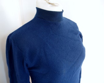 Vintage 1960's Sweater - Blue Angora and Lambswool Mock Turtleneck Pullover Sweater, Size 10 - 12