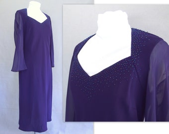 Purple Party Dress, Beaded Cocktail Party Dress by Evan Picone, Fits Size 8, Small