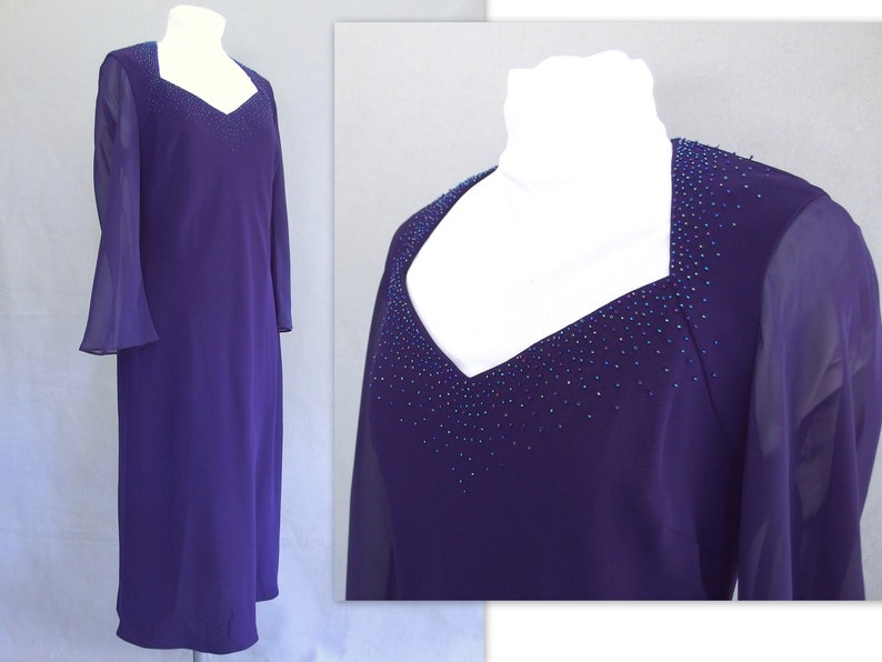 Purple Party Dress, Beaded Cocktail Party Dress by Evan Picone, Fits Size 8, Small image 1