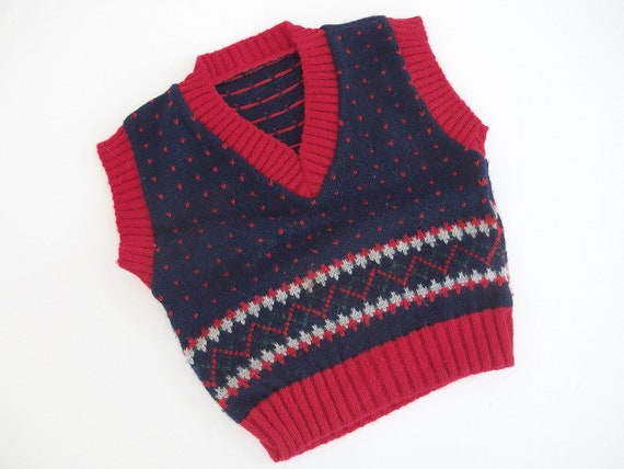 Vintage 1980's Toddler Knit Sweater Vest, Boy's P… - image 1