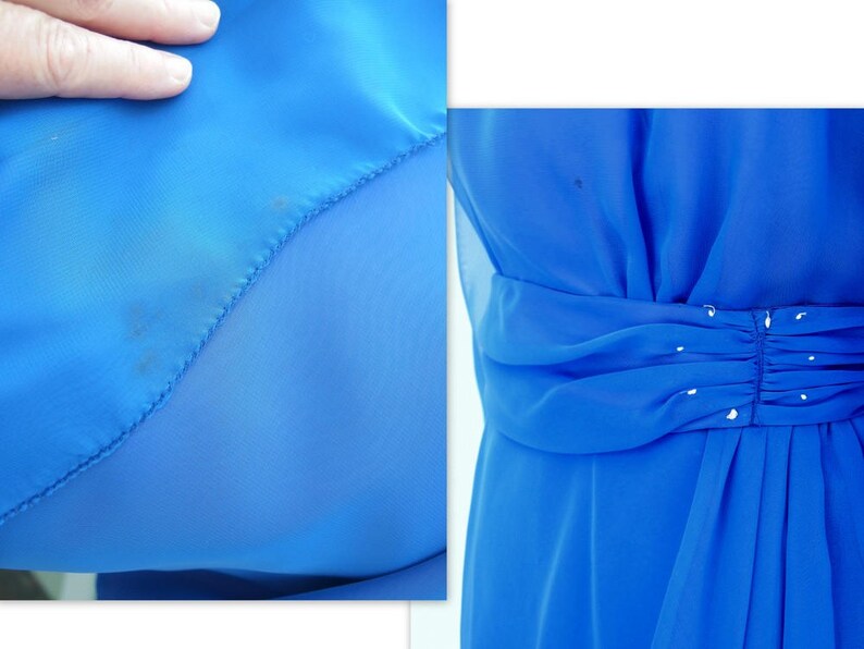 Short Formal Extra Small to Small Vintage 1980/'s Royal Blue Chiffon Party Dress Modern Size 4-6
