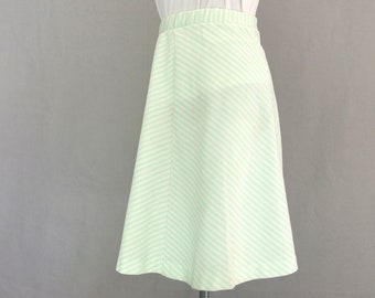 Green Striped Skirt, Vintage Pastel Chevron Skirt, Fits Size 6, Small