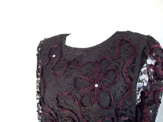 Black Party Dress, Vintage 1980's Dropped Waist L… - image 3