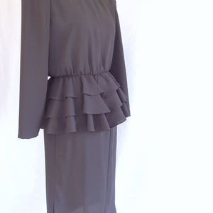 Little Black Dress Vintage 1980's Two Piece Ruffled Peplum Dress, Fits Size 6, Small image 2