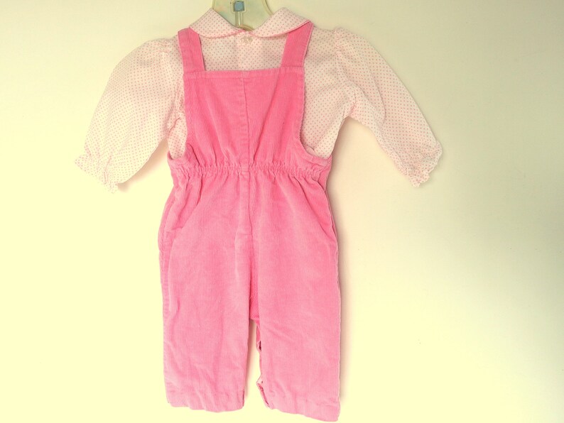 Size 3-6 Mos. Vintage 1980/'s Corduroy Bibs Pink Baby Togs Overalls for Girls with Coordinating Shirt