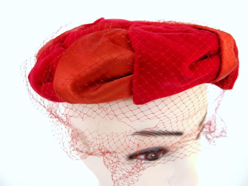 Vintage 1950's Red Velvet and Satin Pillbox Hat - Etsy